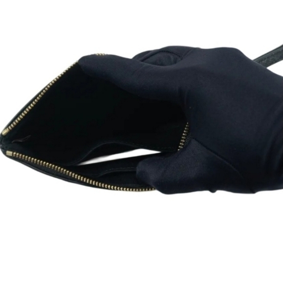 Coach Crossgrain Leather Corner Zip Wristlet - Black, 6.25" L, 4" H, 0.5" D - Picture 4 of 5